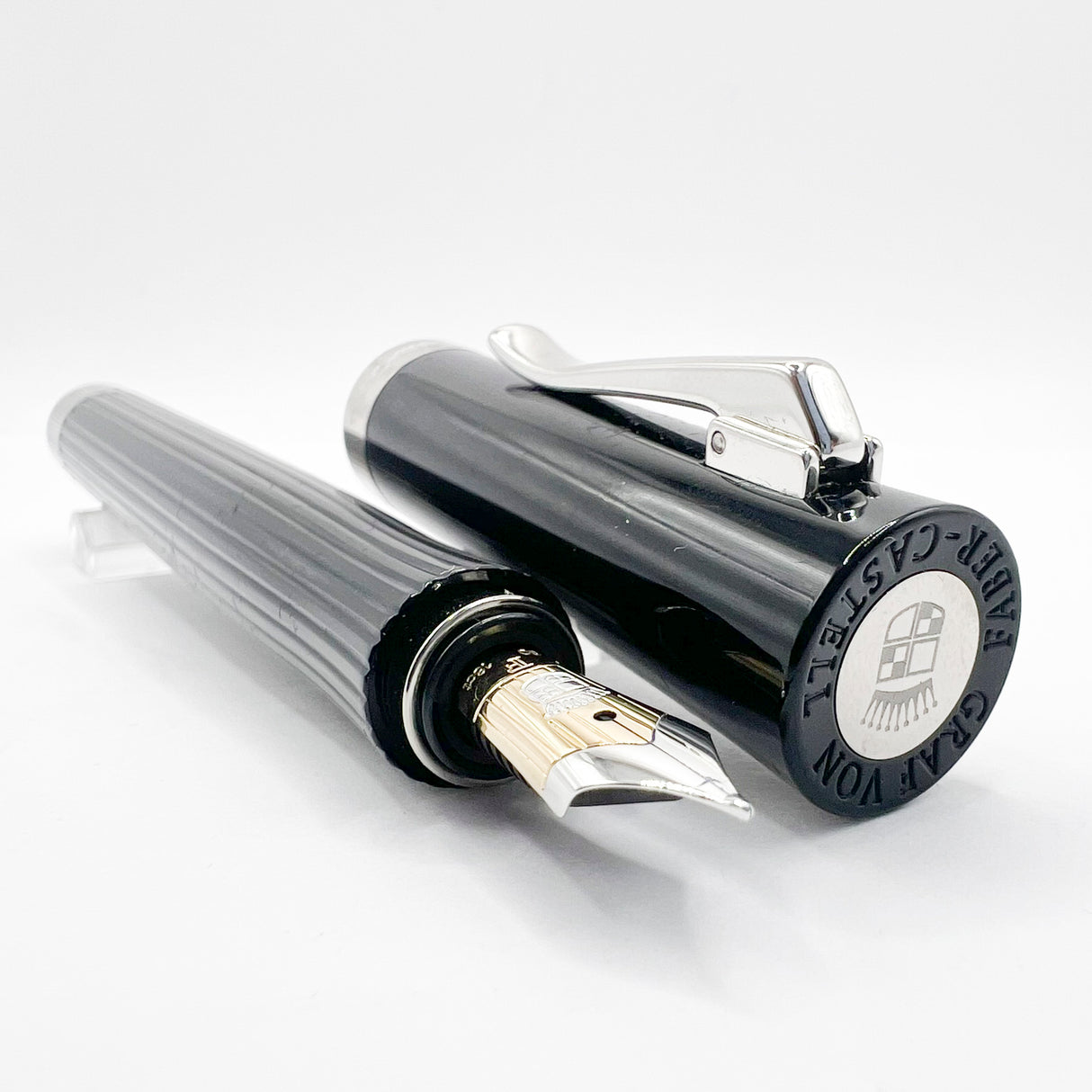 Graf von Faber Castell Intuition Fountain Pen - Black Smooth Resin  Cap/Black Fluted Resin Barrel - Fine 18kt Gold Nib