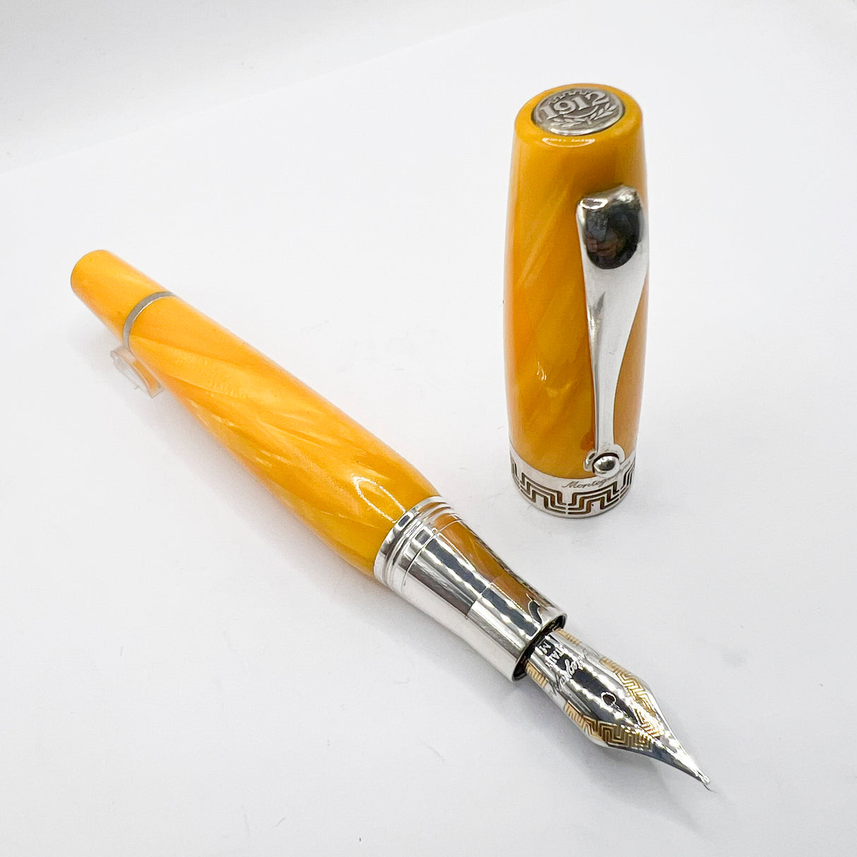 Montegrappa Miya Lustrous Yellow Celluloid Fountain Pen -  Medium 18kt Gold Nib