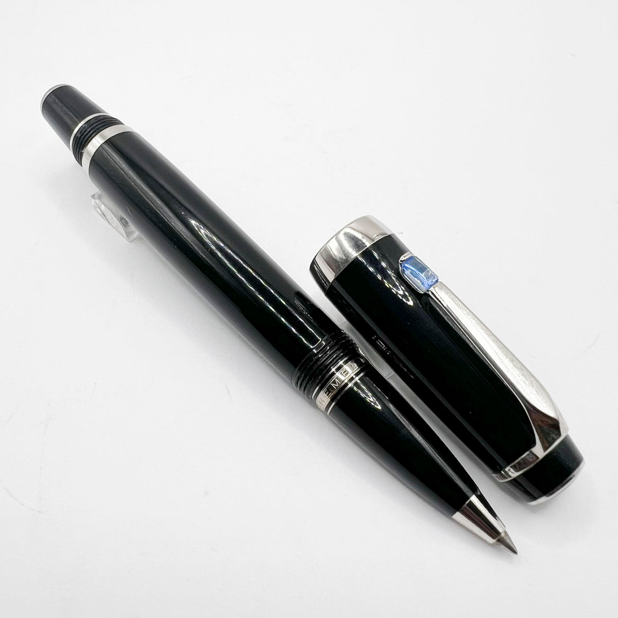Montblanc Boheme Black Resin Rollerball - Blue Stone in Clip