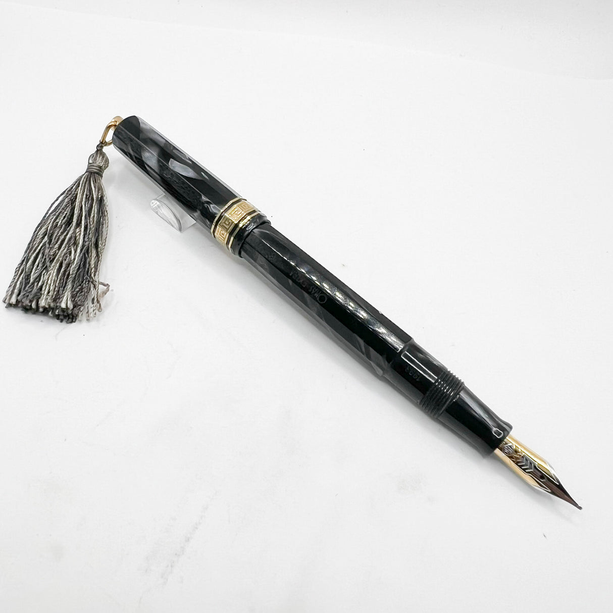 OMAS Princess Paragon Extra Platinum Celluloid Fountain Pen with Tassel -  Medium 18kt Gold Nib