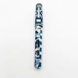 Krone Dissonance in Alternating Marbled  Blue &  Block Motif Fountain Pen - Medium 18 Kt Gold Nib - Exceedingly Funky!