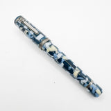 Krone Dissonance in Alternating Marbled  Blue &  Block Motif Fountain Pen - Medium 18 Kt Gold Nib - Exceedingly Funky!
