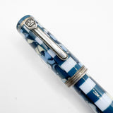 Krone Dissonance in Alternating Marbled  Blue &  Block Motif Fountain Pen - Medium 18 Kt Gold Nib - Exceedingly Funky!