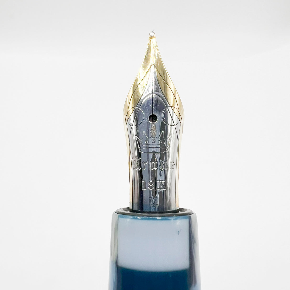Krone Dissonance in Alternating Marbled  Blue &  Block Motif Fountain Pen - Medium 18 Kt Gold Nib - Exceedingly Funky!