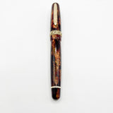 Stipula Early Etruria Variegated Burgundy & Amber Celluloid Fountain Pen- 9kt Gold Cap Band & Trim  -   Fine 18Kt Gold Nib