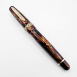 Stipula Early Etruria Variegated Burgundy & Amber Celluloid Fountain Pen- 9kt Gold Cap Band & Trim  -   Fine 18Kt Gold Nib