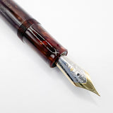 Stipula Early Etruria Variegated Burgundy & Amber Celluloid Fountain Pen- 9kt Gold Cap Band & Trim  -   Fine 18Kt Gold Nib