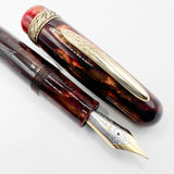 Stipula Early Etruria Variegated Burgundy & Amber Celluloid Fountain Pen- 9kt Gold Cap Band & Trim  -   Fine 18Kt Gold Nib