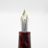 Stipula Early Etruria Variegated Burgundy & Amber Celluloid Fountain Pen- 9kt Gold Cap Band & Trim  -   Fine 18Kt Gold Nib