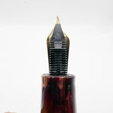 Stipula Early Etruria Variegated Burgundy & Amber Celluloid Fountain Pen- 9kt Gold Cap Band & Trim  -   Fine 18Kt Gold Nib
