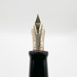 Aurora Optima Black Resin/Sterling Silver Guilloche Cap Fountain  Pen - Fine 14kt Gold Nib