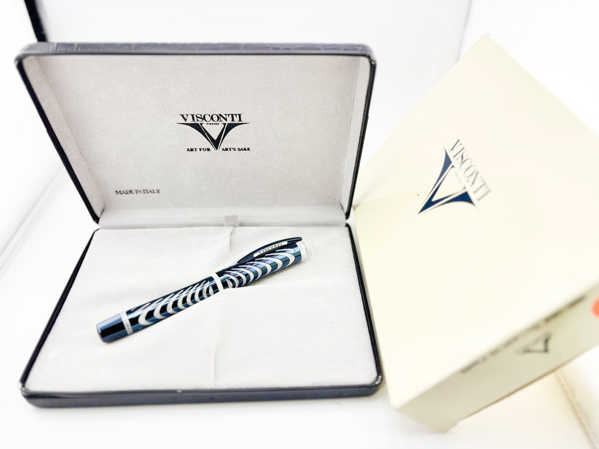 Visconti Ripple Silver Metallic Blue Limited Edition Fountain Pen - Flexible Fine 18kt Gold Nib