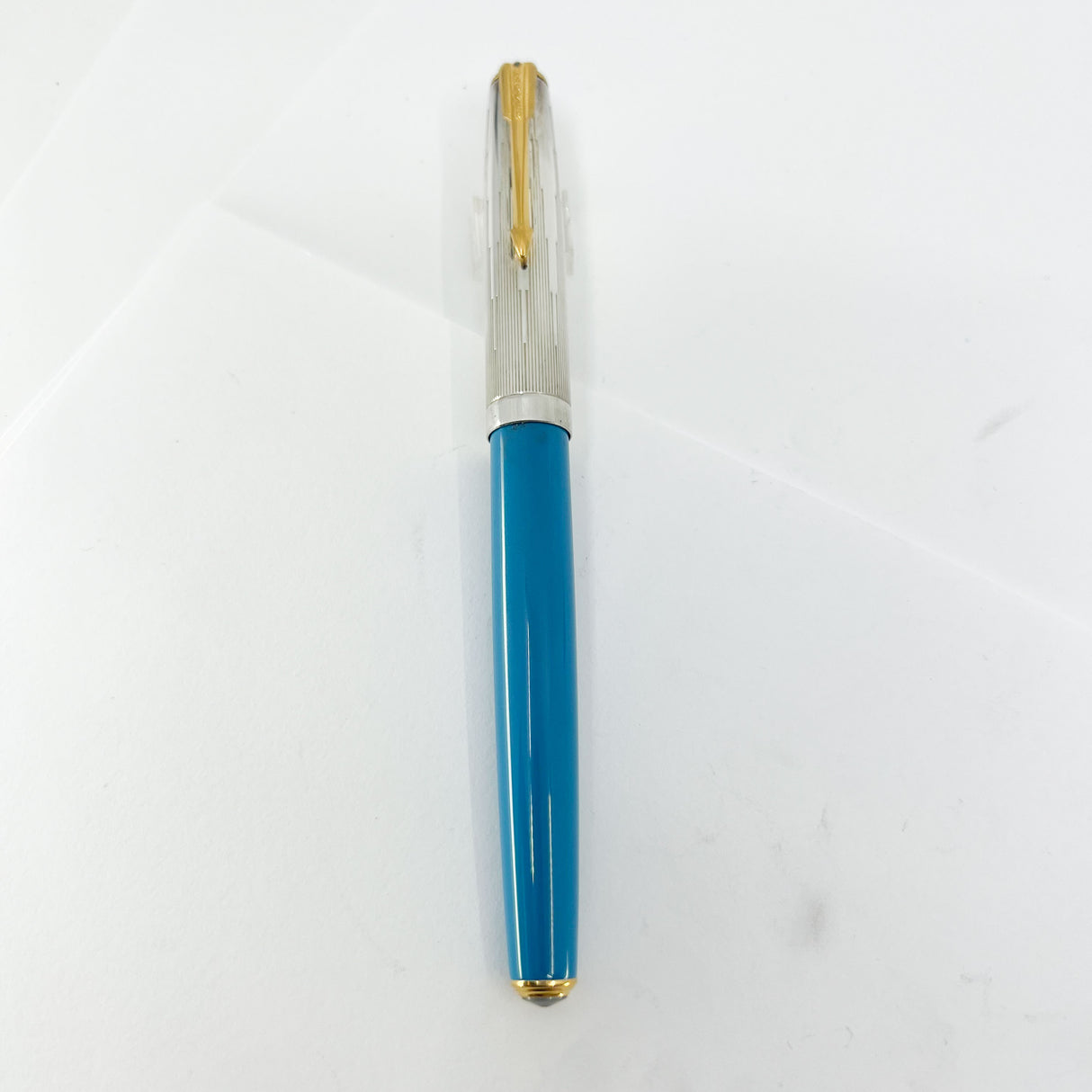 Parker 51 Special Edition Sterling Silver & Vista Blue Fountain Pen - Medium 18kt Gold  Nib