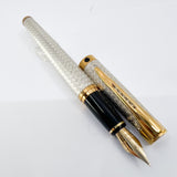 Waterman L'Etalon Beautiful Sterling Silver Basket Weave Design Fountain Pen- Fine 18kt Gold Nib