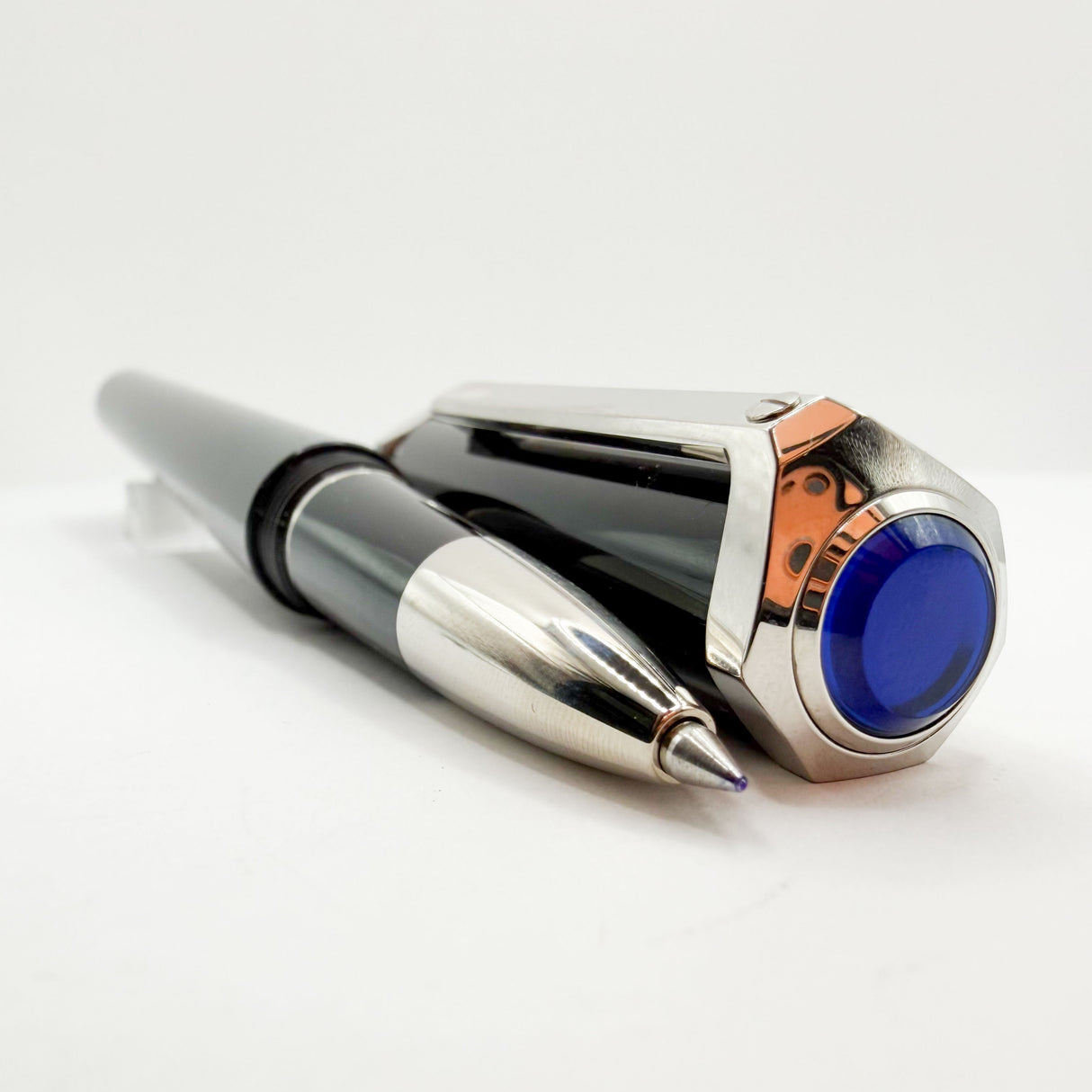 Cartier Santos-Dumont Black Composite Rollerball featuring a Distinctive Palladium-Finish Screwed Bezel Design