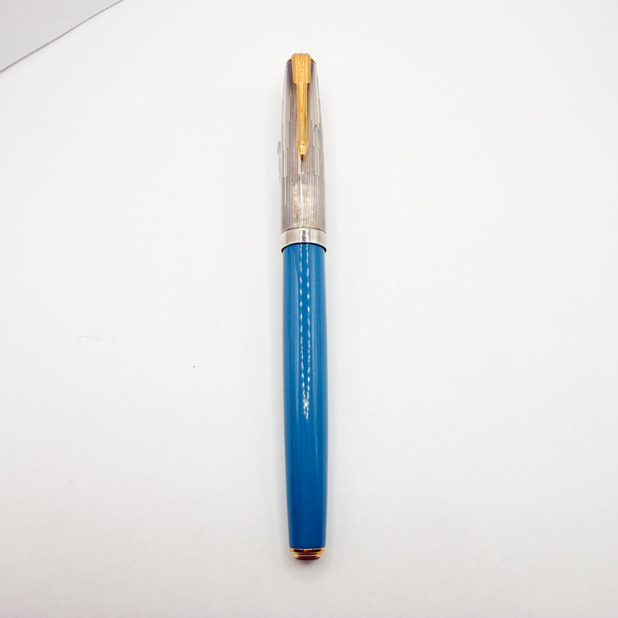 Parker 51 Special Edition Sterling Silver & Vista Blue Fountain Pen - Medium 18kt Gold  Nib