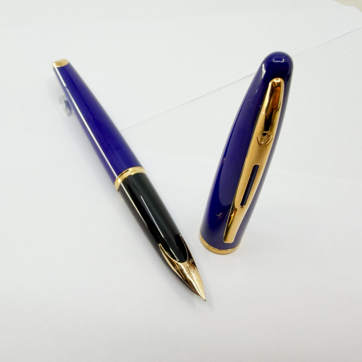 Waterman Royal Blue Carene Fountain Pen - Fine 18kt Gold Nib