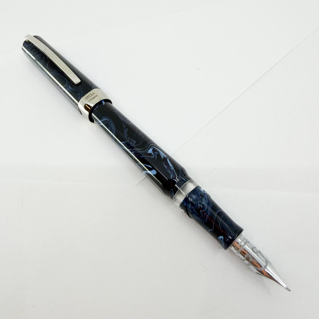 Visconti Opera Marbled Navy & Sky Blue Typhoon Limited Edition Fountain Pen - #911/1000 - Broad Chromium 18 Smarttouch Tubular Nib