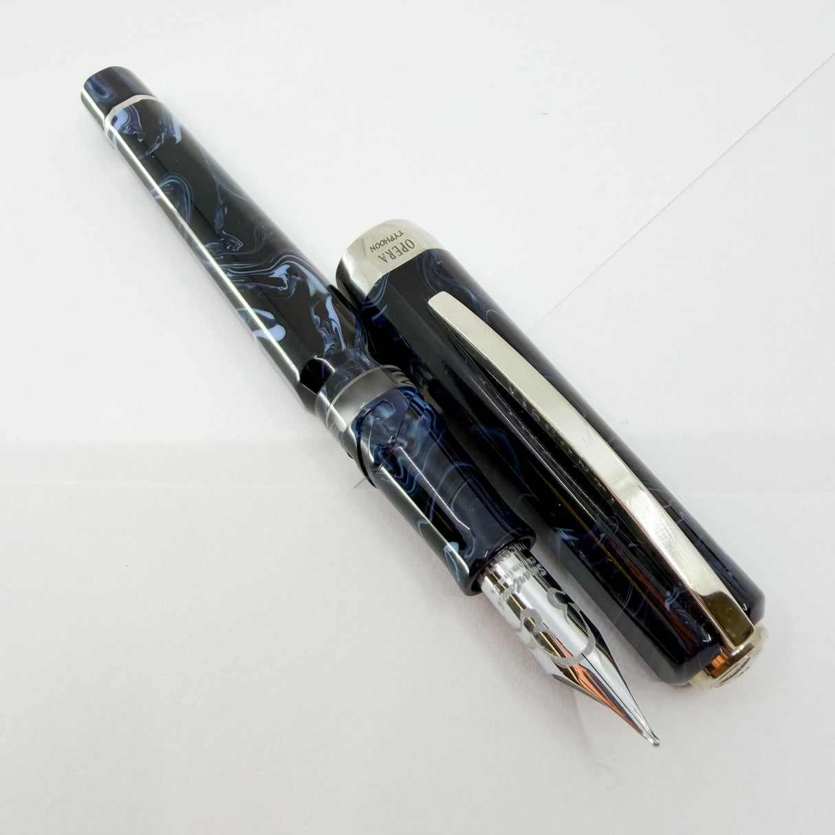 Visconti Opera Marbled Navy & Sky Blue Typhoon Limited Edition Fountain Pen - #911/1000 - Broad Chromium 18 Smarttouch Tubular Nib