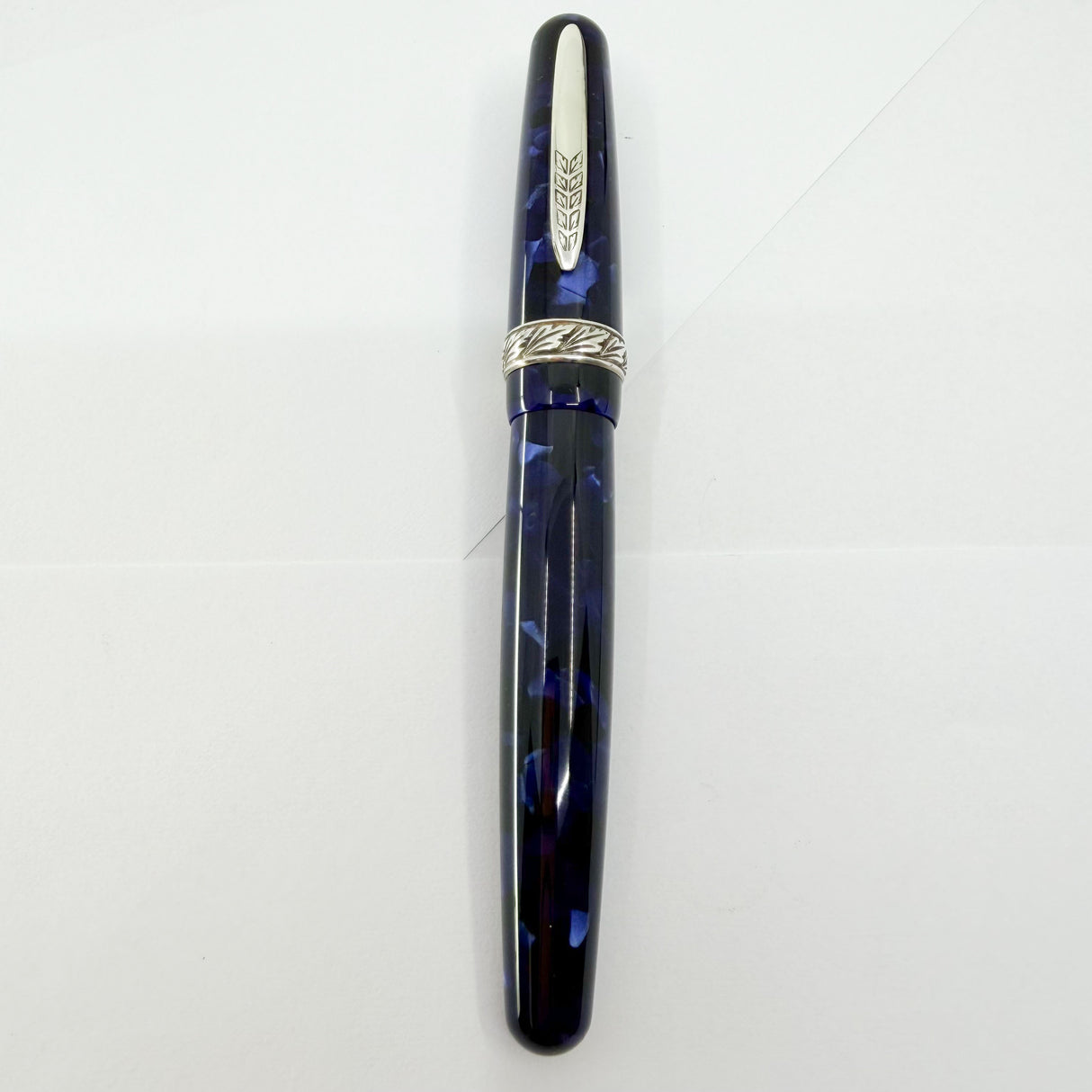 Stipula for Swisher Pens  Etruria "Night Blu" -  Large Size Blue Marbled Etruria Limited Edition Fountain Pen - Medium 14kt Gold Nib
