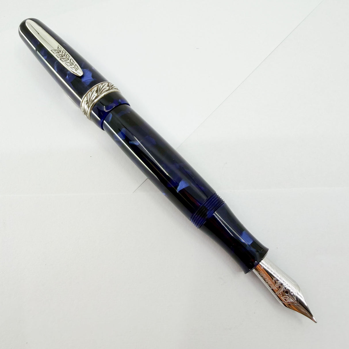 Stipula for Swisher Pens  Etruria "Night Blu" -  Large Size Blue Marbled Etruria Limited Edition Fountain Pen - Medium 14kt Gold Nib