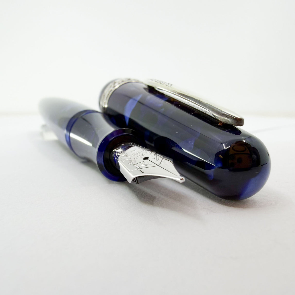 Stipula for Swisher Pens  Etruria "Night Blu" -  Large Size Blue Marbled Etruria Limited Edition Fountain Pen - Medium 14kt Gold Nib