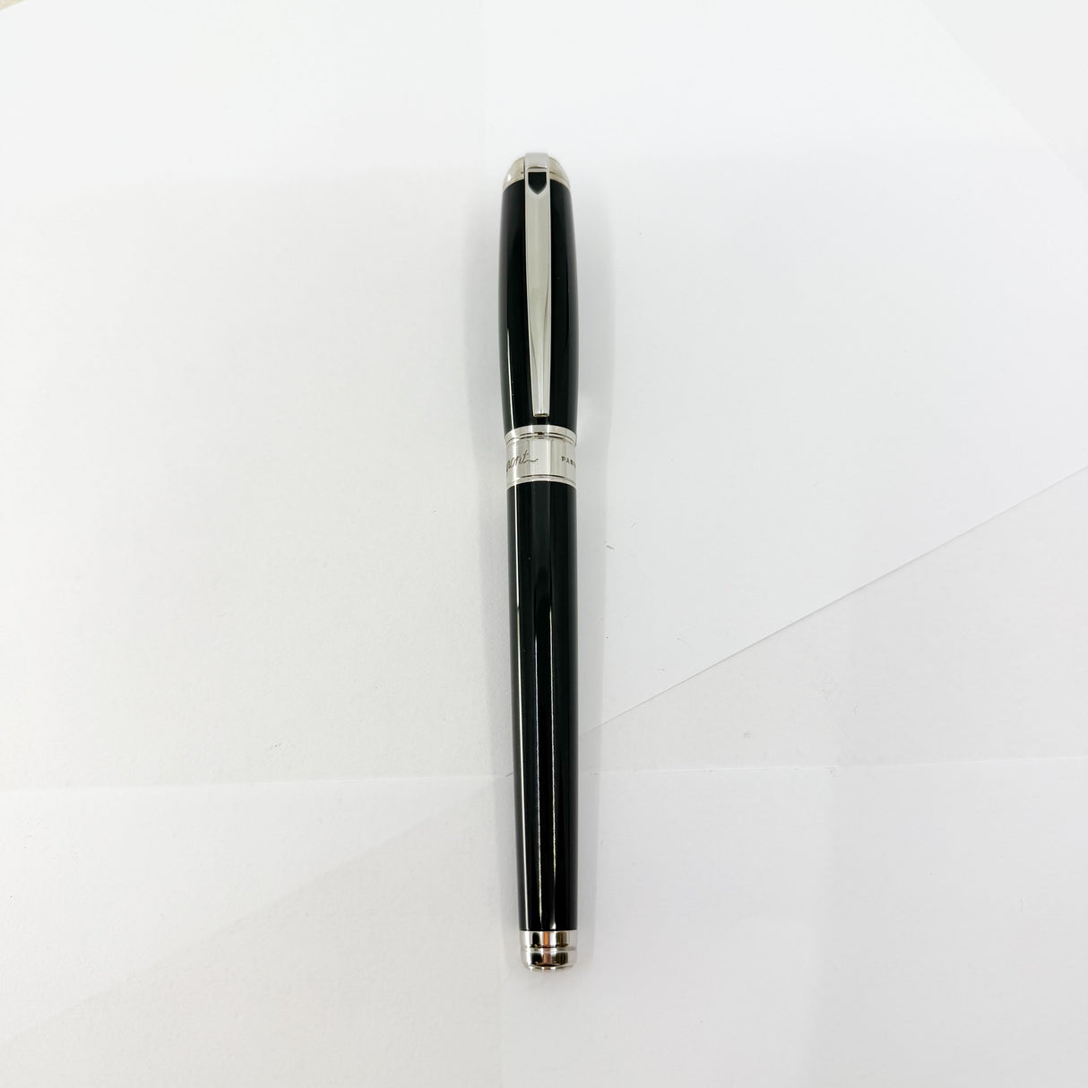 S. T. Dupont  Line D  Eternity Black Lacquer Large Size  Fountain Pen - Palladium Plated Trim - Broad 14kt Gold Nib