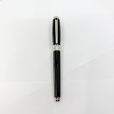 S. T. Dupont  Line D  Eternity Black Lacquer Large Size  Fountain Pen - Palladium Plated Trim - Broad 14kt Gold Nib
