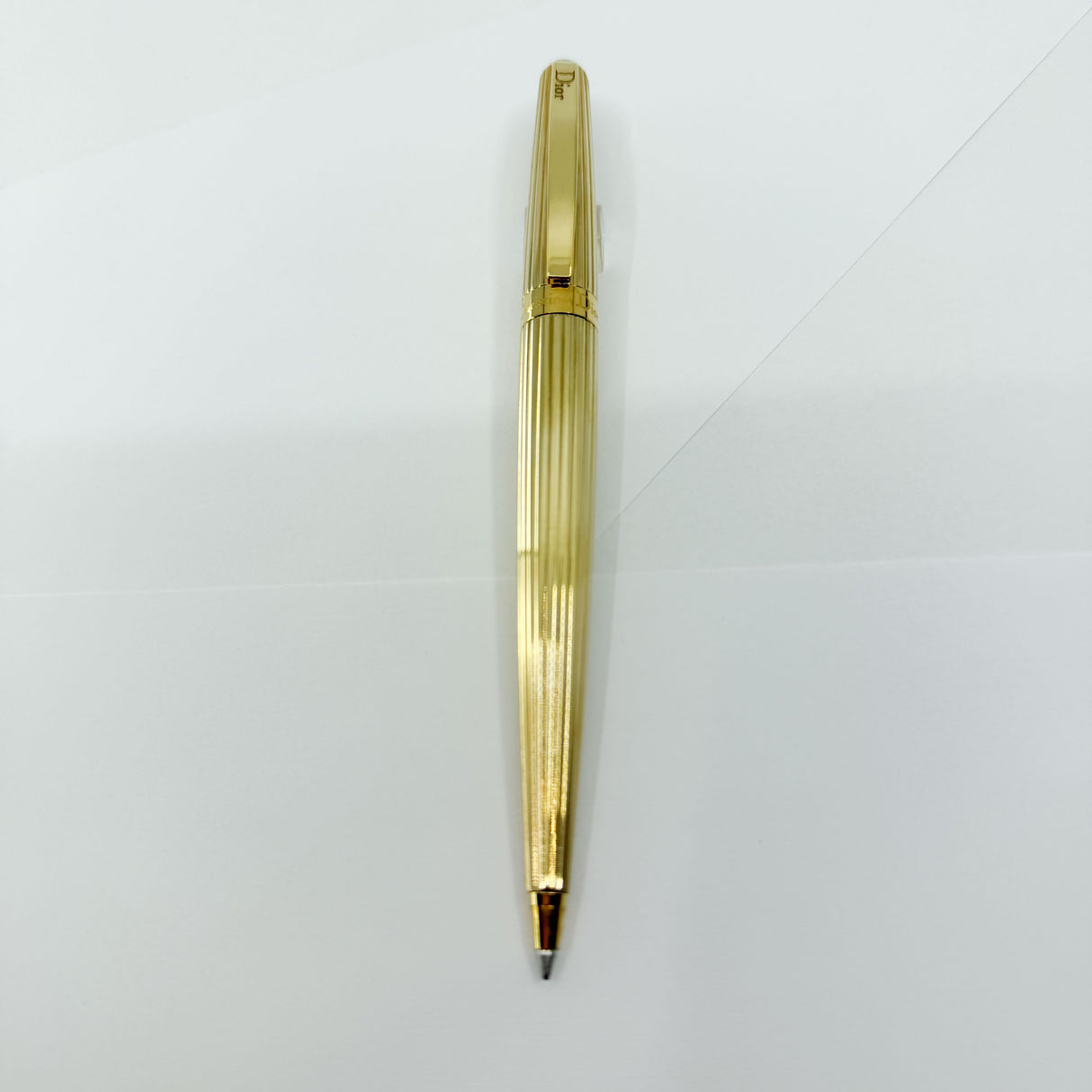 Cristian Dior Ribbed Pattern Gold-Tone Large Ballpoint Pen
