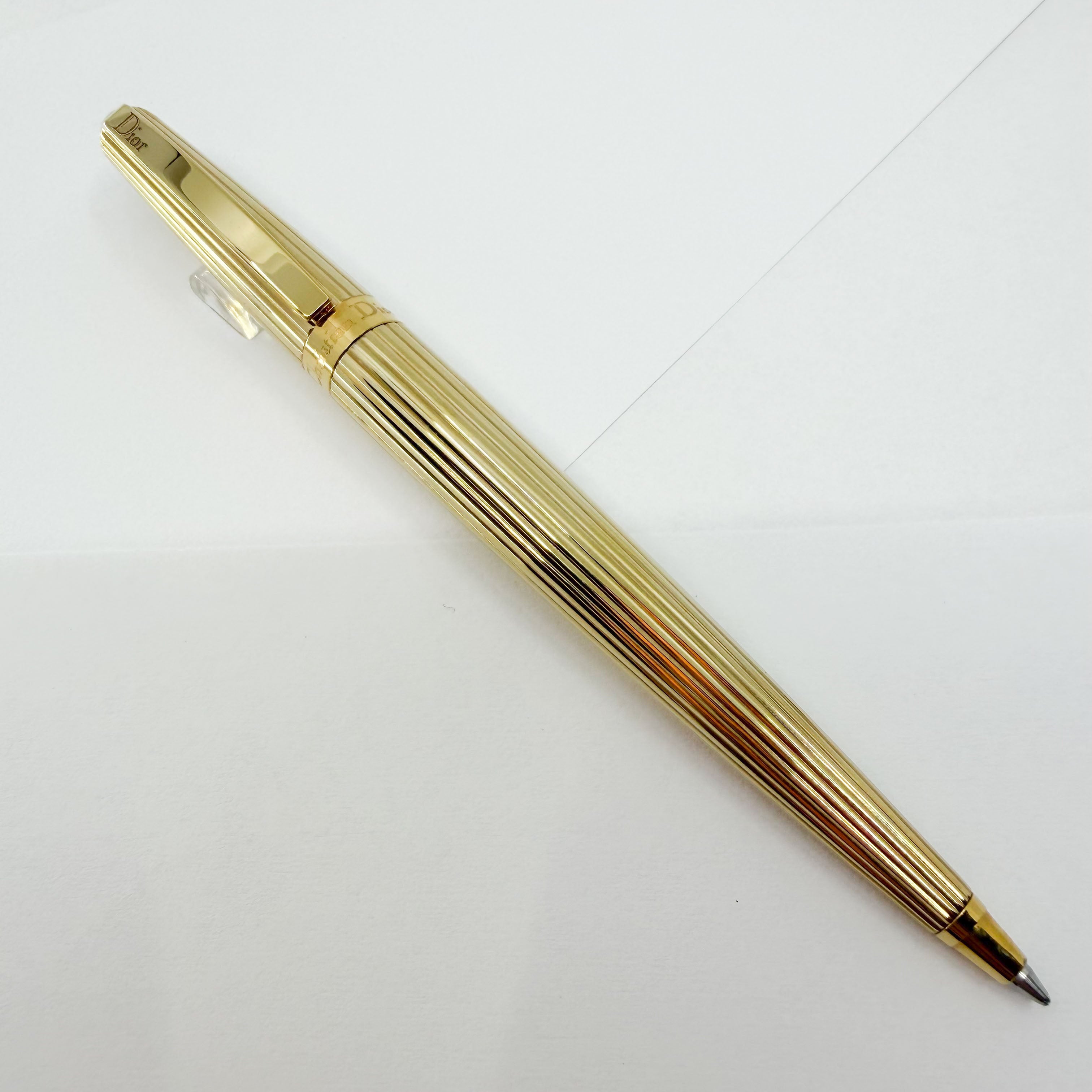 Cristian Dior Ribbed Pattern Gold-Tone Large Ballpoint Pen