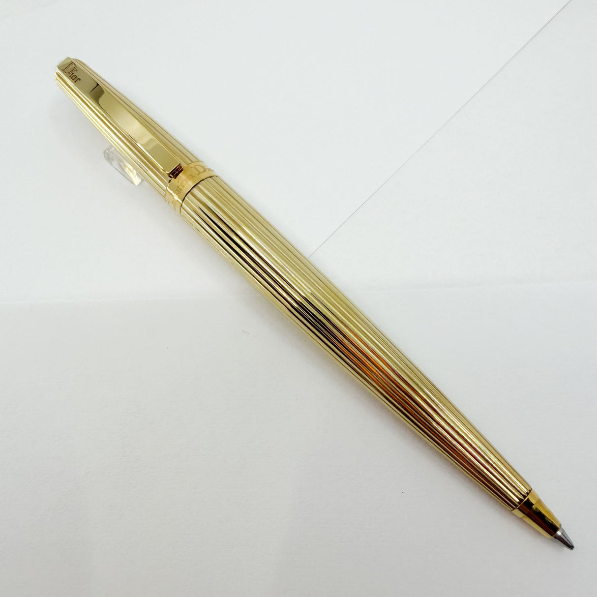 Cristian Dior Ribbed Pattern Gold-Tone Large Ballpoint Pen