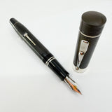 Conway Stewart Churchill Ebonite Collection - Alternating Diagonal Line Pattern Lever-Fill  Fountain Pen - Fine 18kt Gold Nib