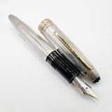 Montblanc Meisterstück Solitaire Le Grand Pinstriped Sterling Silver #146S Fountain Pen - Medium 18kt Gold Nib