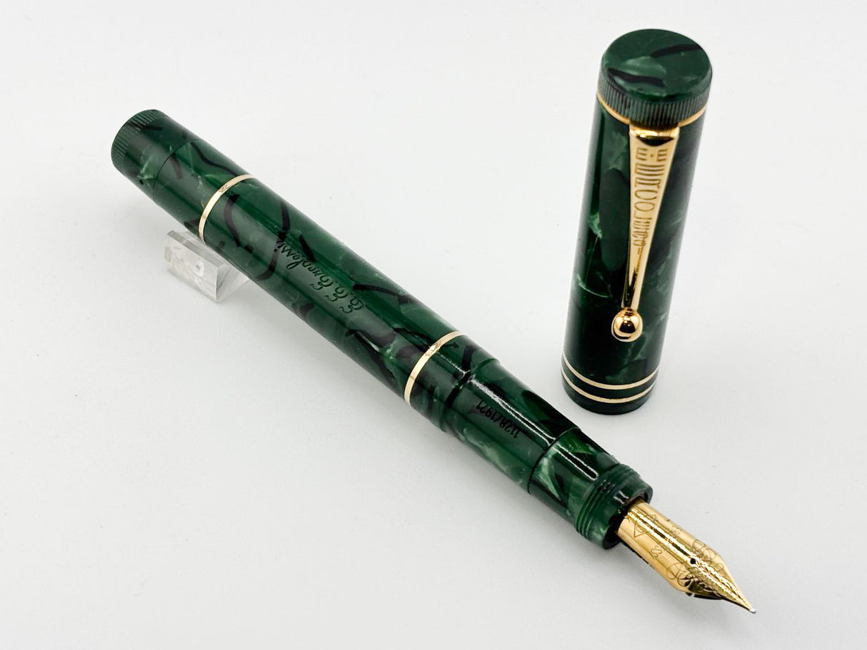 OMAS E.E. Ercolessi Marbled Green Celluloid Limited Edition Fountain Pen - Fine 18kt Gold Nib