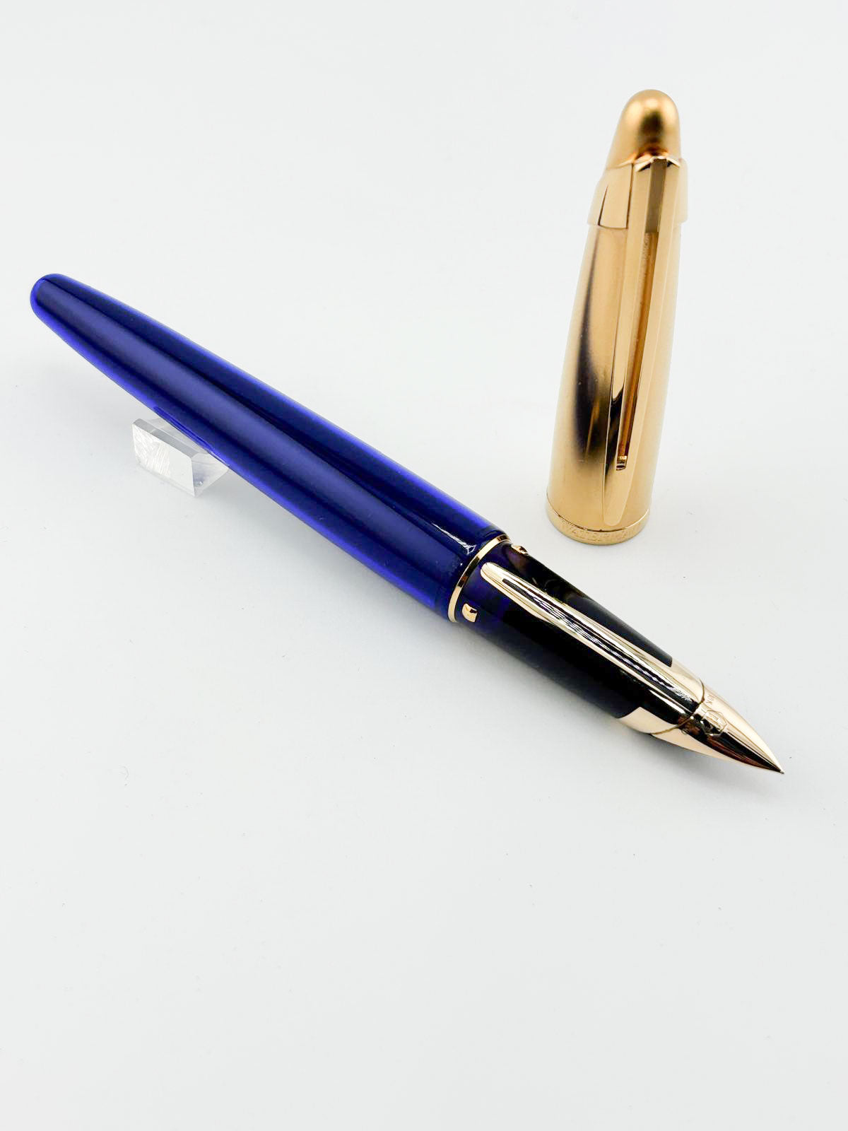 Waterman Edson Blue Translucent Fountain Pen  - Medium 18kt Gold Nib - Rarely Found in this Mint Condition Any Longer!