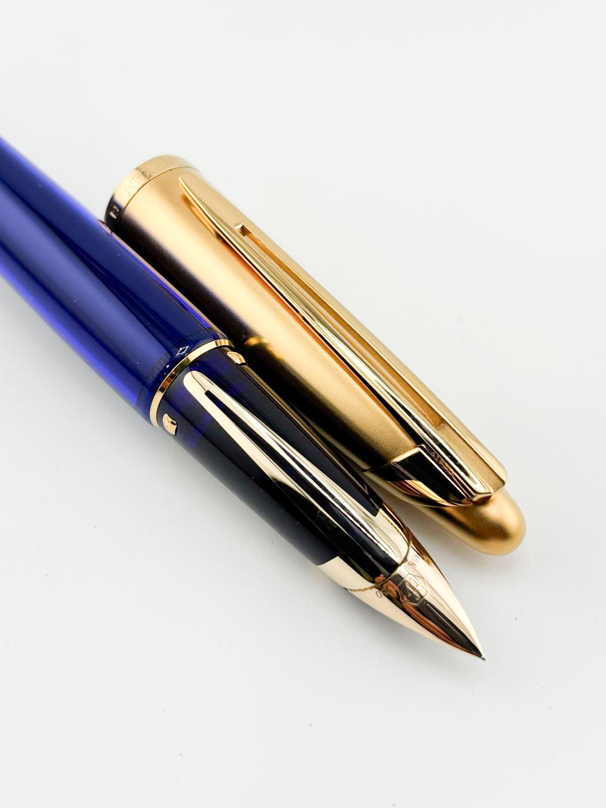 Waterman Edson Blue Translucent Fountain Pen  - Medium 18kt Gold Nib - Rarely Found in this Mint Condition Any Longer!