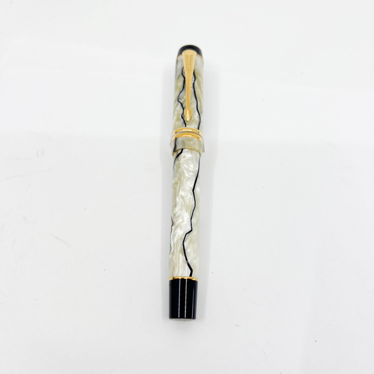Parker Duofold Centennial (Largest Size) Black & Pearl Fountain Pen  - Fine 18kt Gold Nib