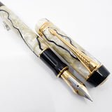 Parker Duofold Centennial (Largest Size) Black & Pearl Fountain Pen  - Fine 18kt Gold Nib