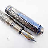 Grayson Tighe Odin's Eye Damascus Steel over Titanium Limited Edition Fountain Pen - Medium Tighe 18kt Gold Nib (2004) - RARE & VERY DESIRABLE!!
