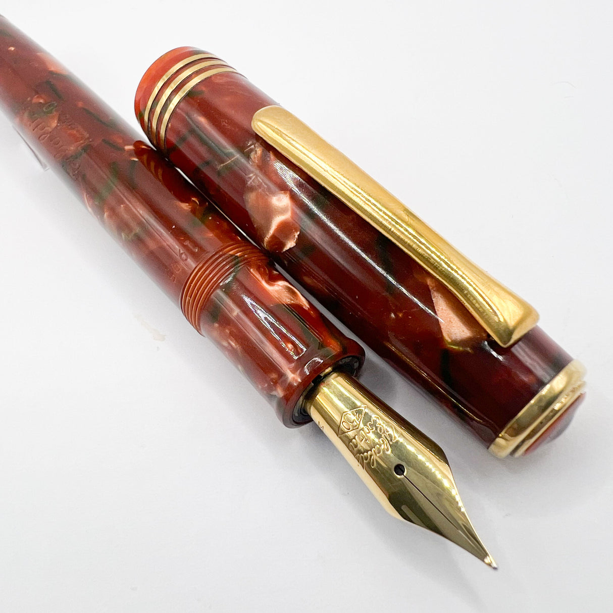 Tibaldi Modello 60 Burgundy Marble Celluloid Fountain Pen - Semi-Flex Medium 18kt Gold Tibaldi "Extra" Nib