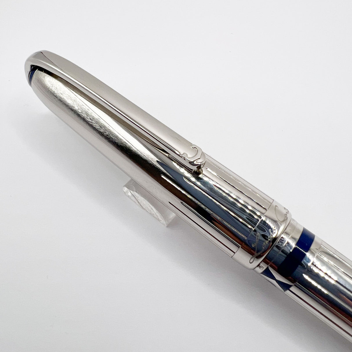 Cartier Art Deco Limited Edition Platinum Plated Ballpoint Pen with Blue Lacquer Accents
