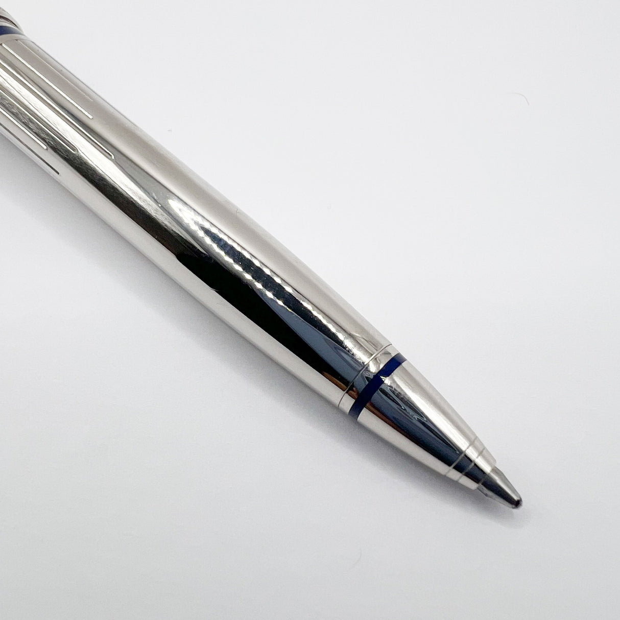 Cartier Art Deco Limited Edition Platinum Plated Ballpoint Pen with Blue Lacquer Accents