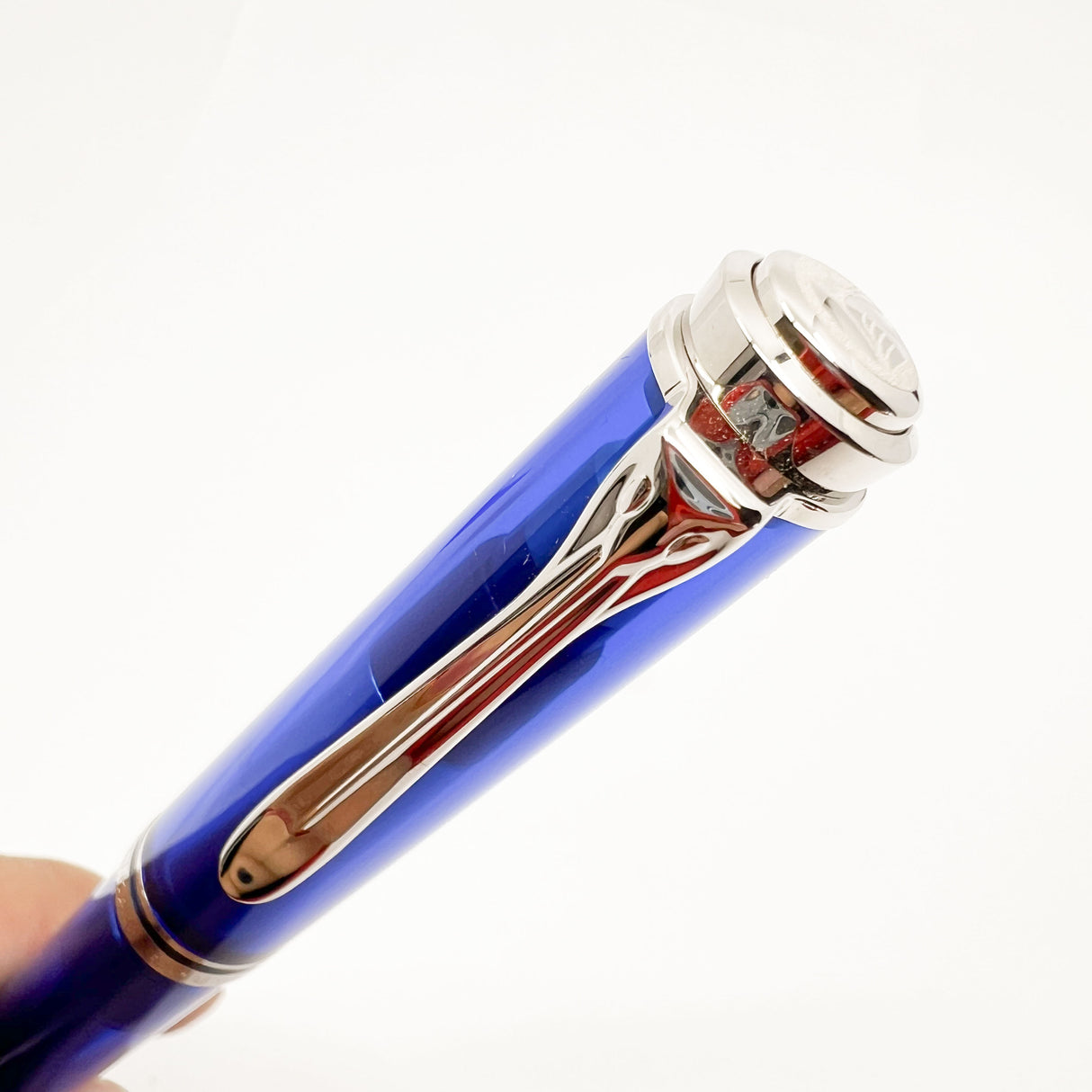 Pelikan K605 Marine Bright Blue Transparent Ballpoint Pen - Platinum Plated Trim
