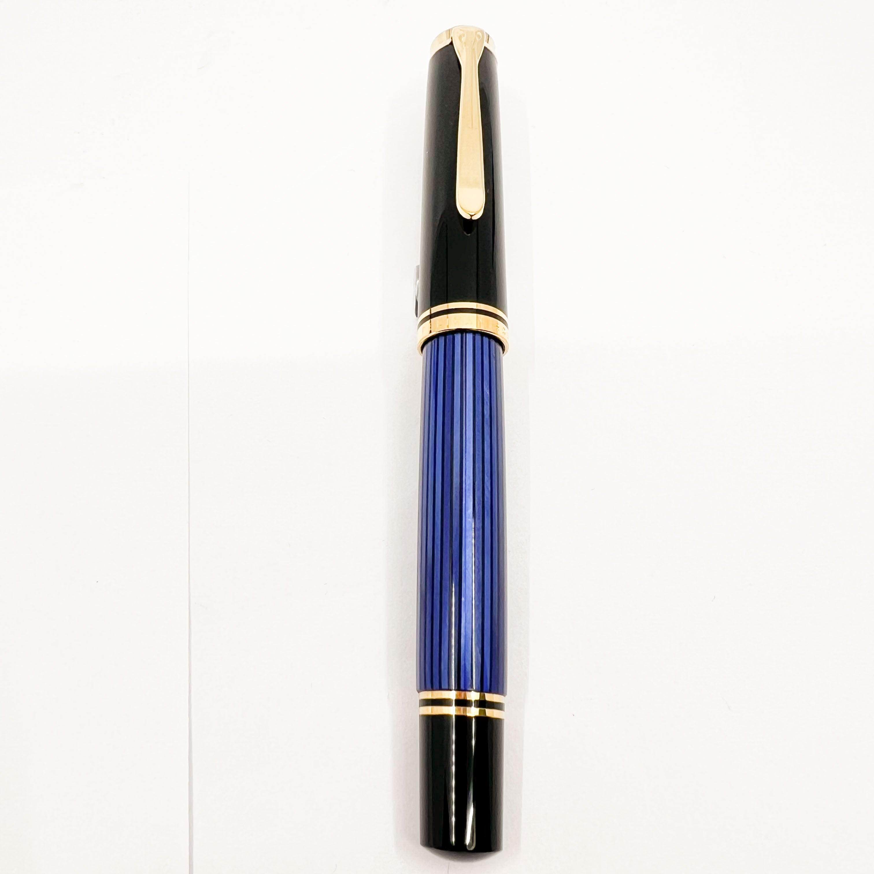 Pelikan M800 Black/Blue Striped Barrel Fountain Pen - ITALIC BROAD