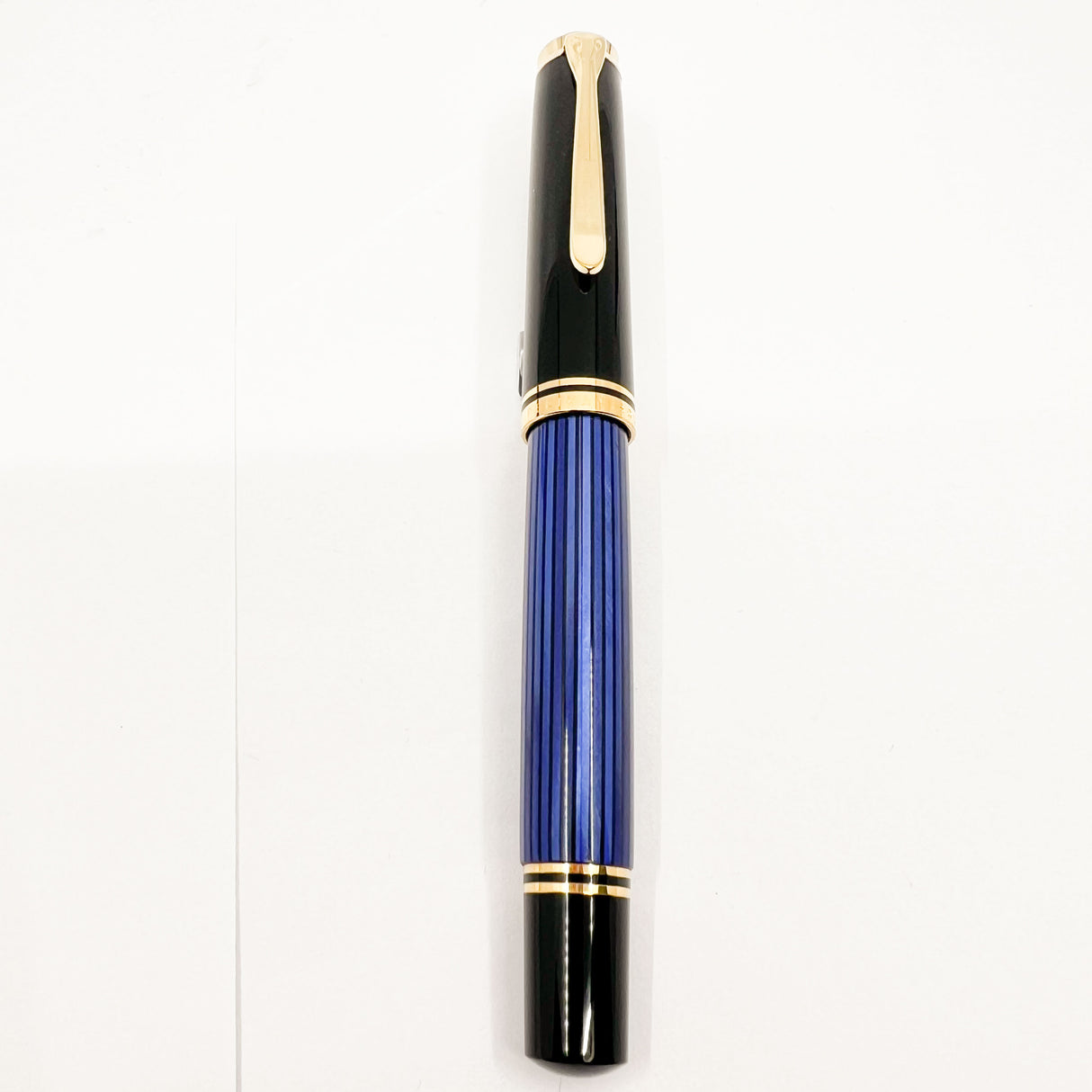Pelikan M800 Black/Blue Striped Barrel Fountain Pen - ITALIC BROAD NIB