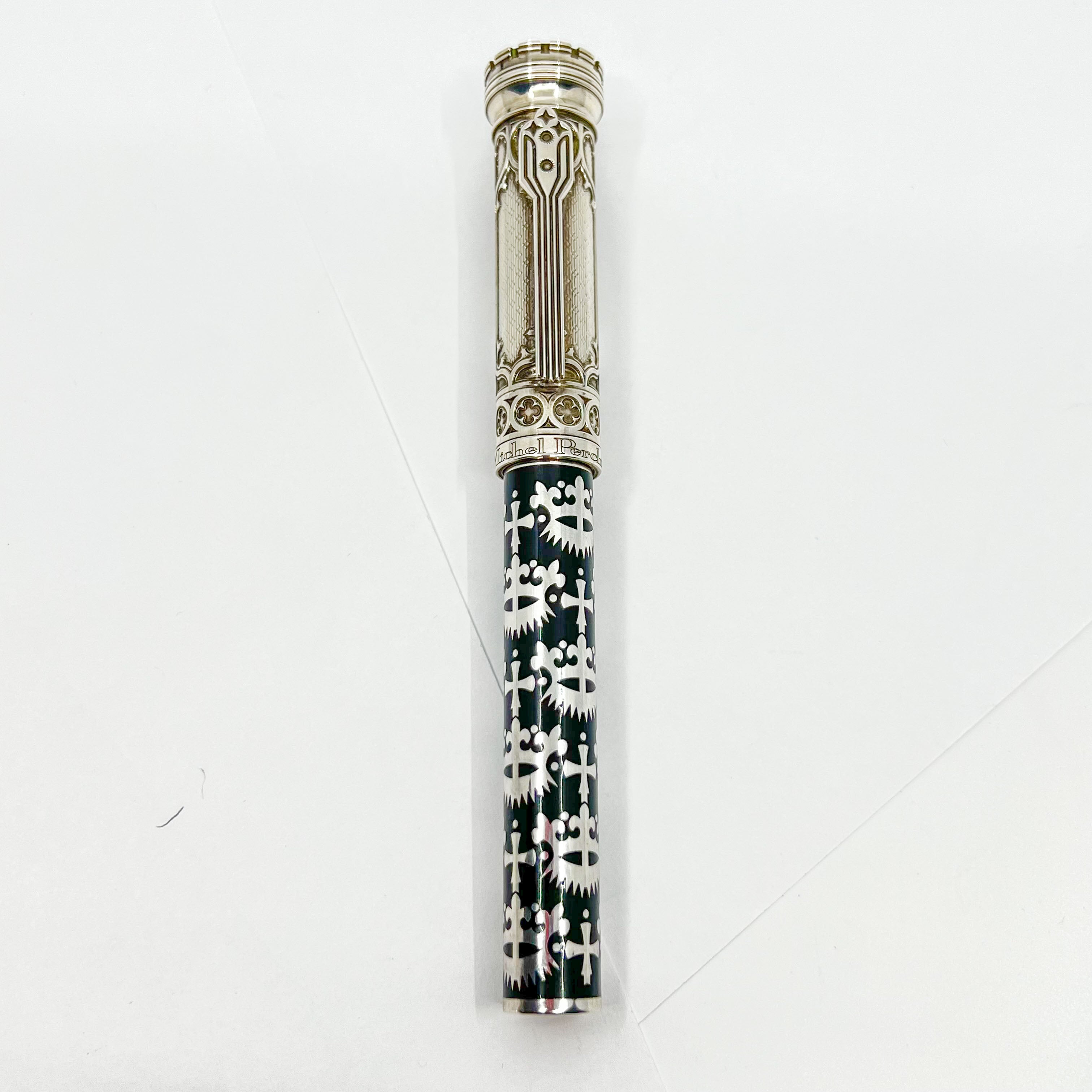 Michel Perchin Gothic Sterling Silver & Black Enamel Large Weighty