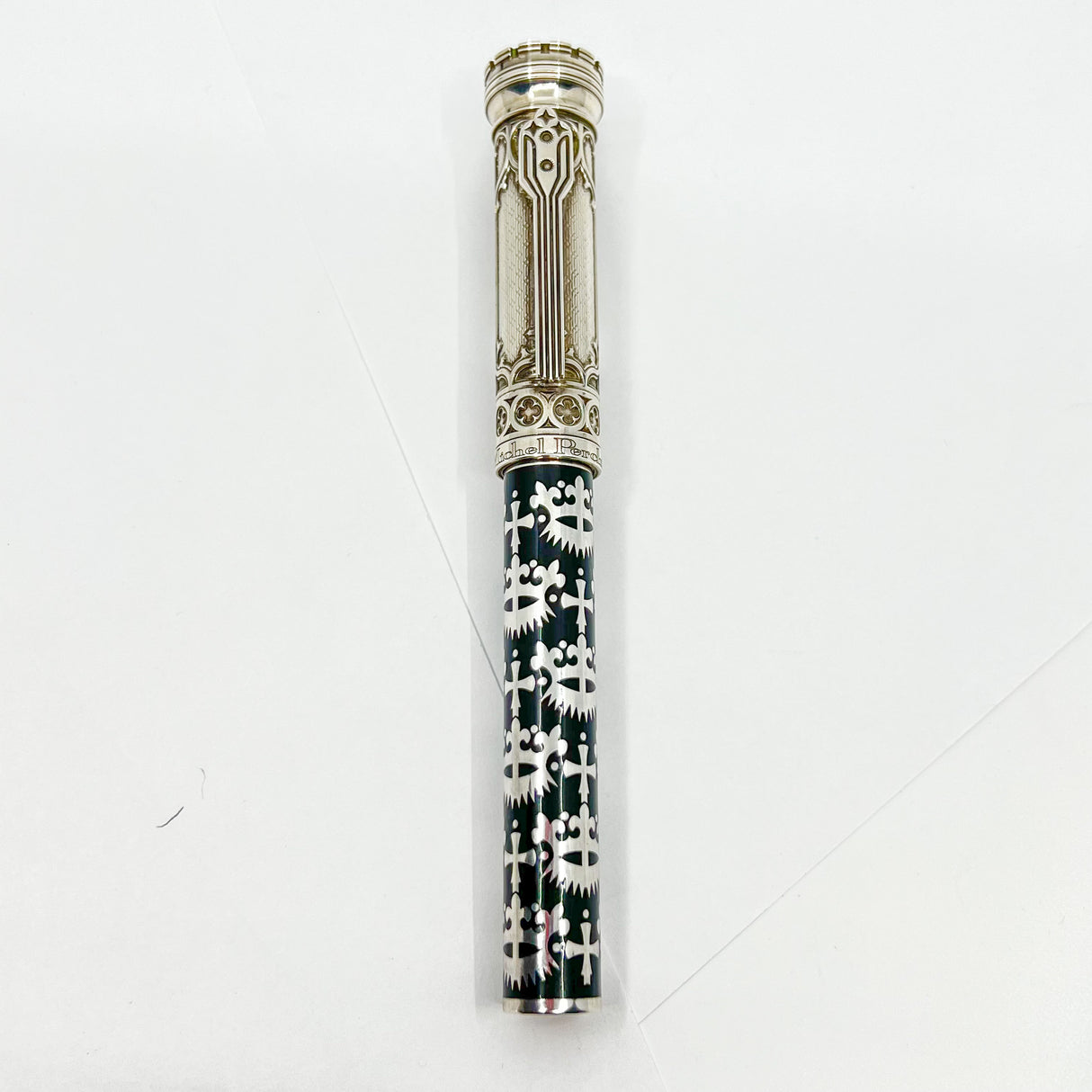 Michel Perchin Gothic Sterling Silver & Black Enamel Large Weighty LE Rollerball