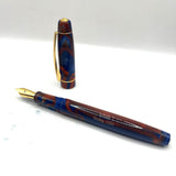 Bexley BX701  Lustrous Blue & Amber Swirl Fountain Pen   - Medium Gold-Plated Nib