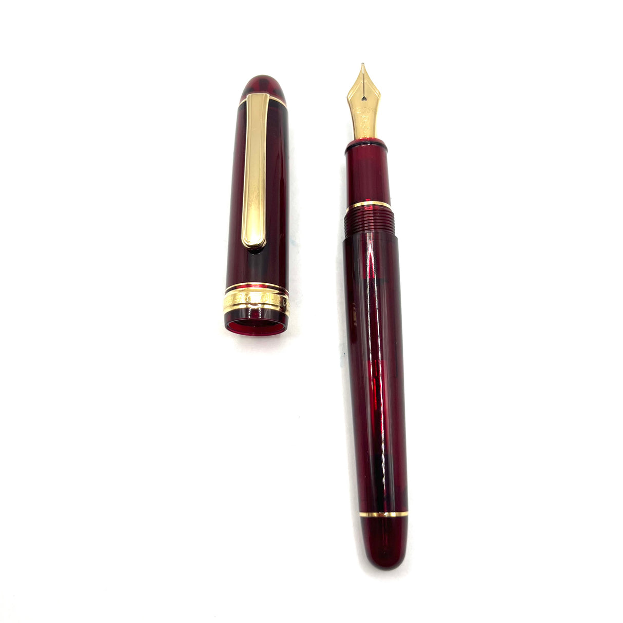 Platinum #3776 Bourgogne Burgundy GT Transparent Fountain Pen - Broad 14kt Gold Nib