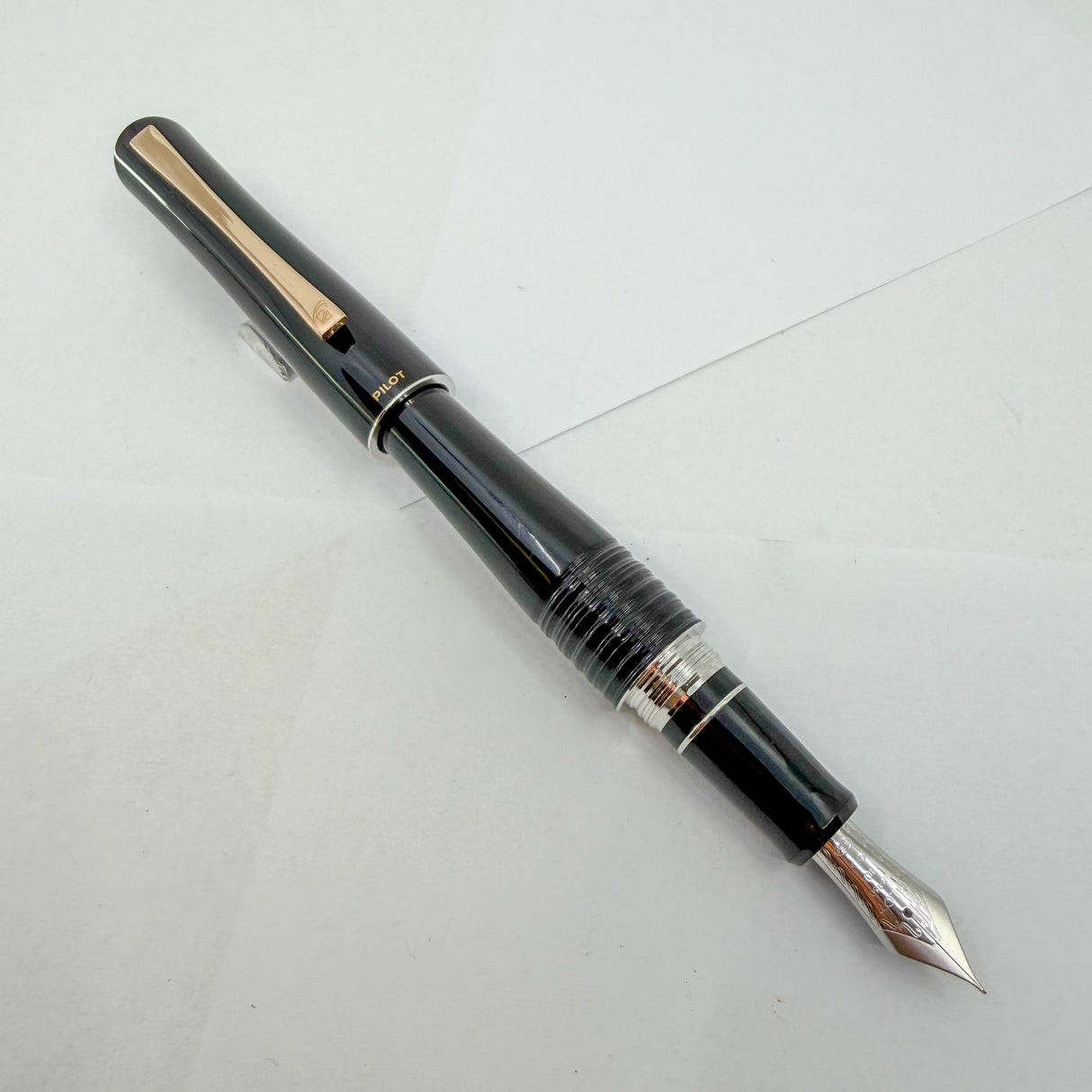 Pilot Black Lacquered Bamboo Metal Oversized Fountain  Pen - Fine 18kt Gold Nib